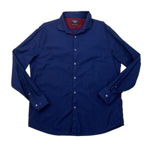 Original Penguin Shirt Mens 16.5 Navy Blue Cotton Heritage SLIM Fit Button Up
